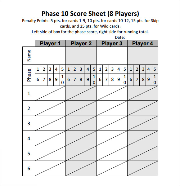 Printable Phase 10 Score Sheet Customize and Print