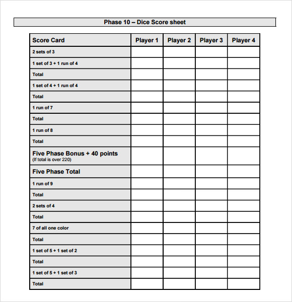 phase ten score card