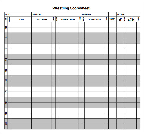 Wrestling Score Sheet 7 Downloa Documents in PDF