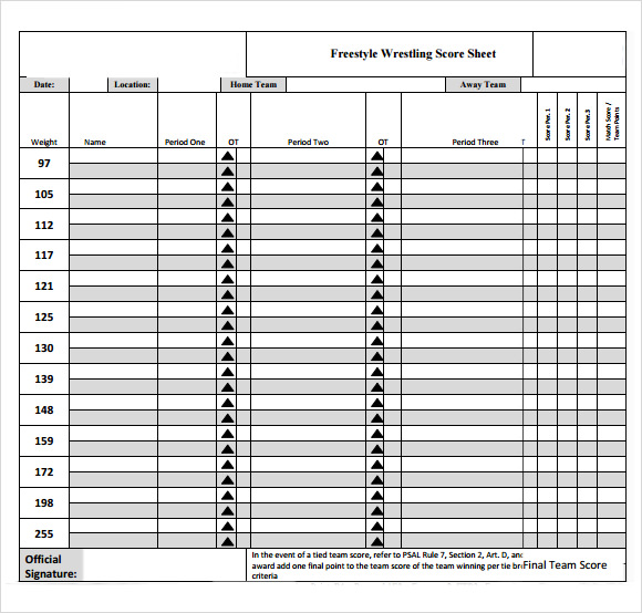 Free Printable Wrestling Score Sheets Printable Templates