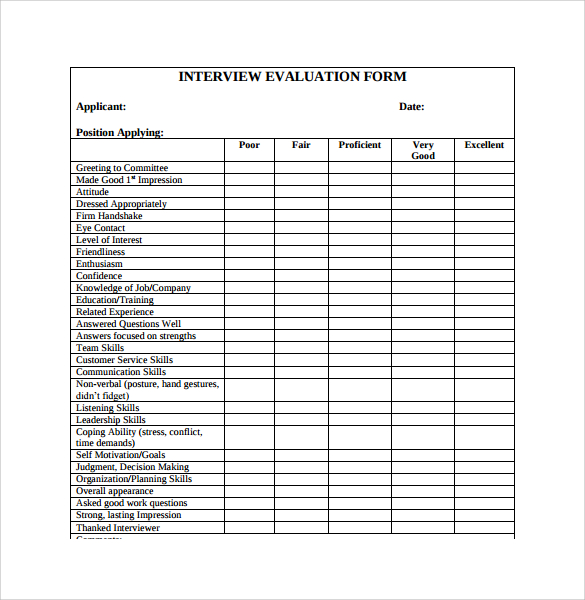 FREE 9 Interview Evaluation Forms In PDF Word