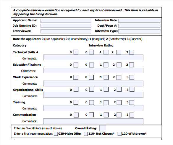 Free Interview Evaluation Forms In Pdf Word