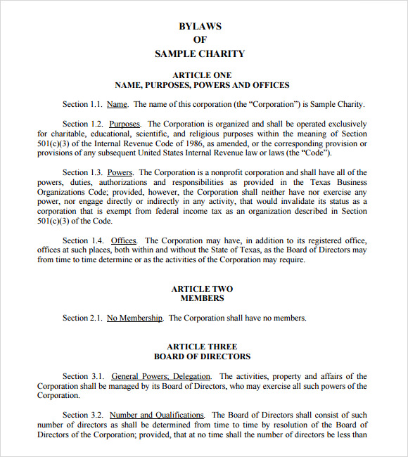 Sample Bylaws Template 8  Free Documents in PDF