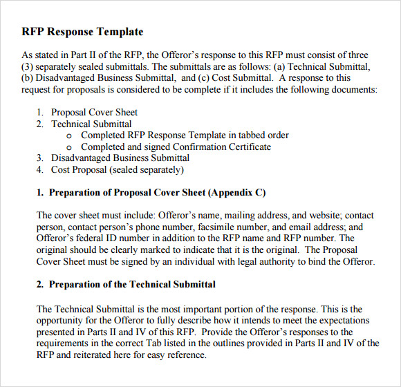 Rfp Template For Vendors