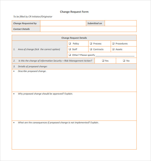 Sample Change Request Template 9  Free Documents in PDF Word