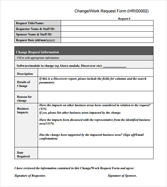 Sample Change Request Template 9+ Free Documents in PDF , Word