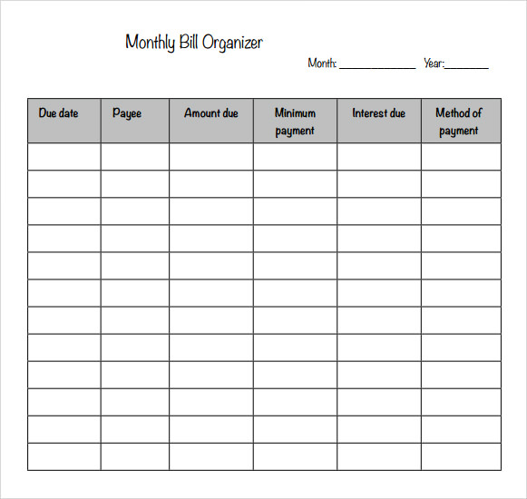 Sample Bill Organizer Chart - 4+ Documents in PDF