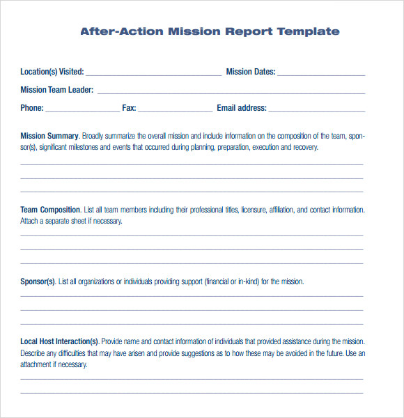 Sample After Action Report Template 6+ Documents in PDF