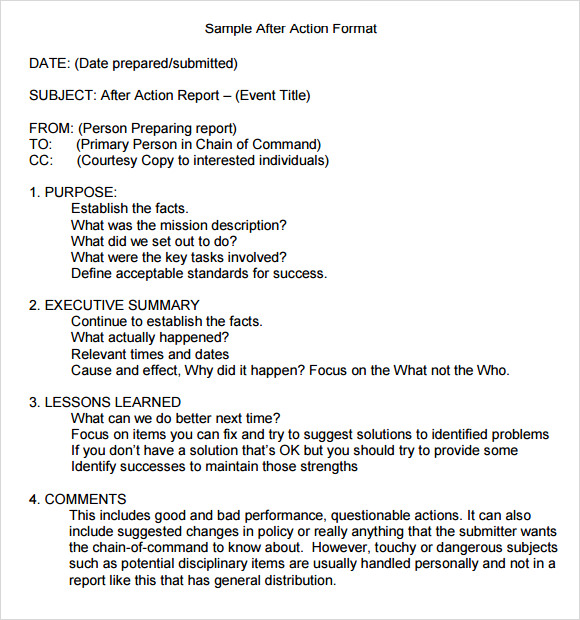 Sample After Action Report Template 6+ Documents in PDF