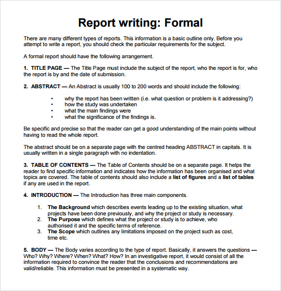 Writing Project Reports Template