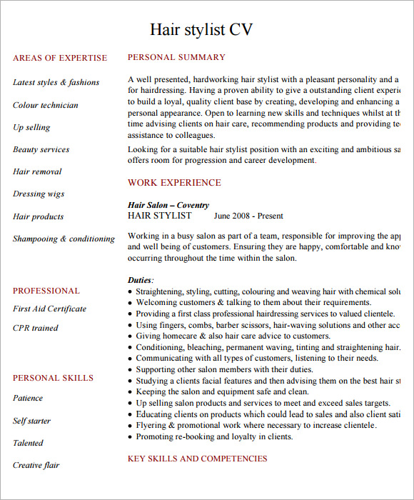 Hairdressing CV Template 7+ Download Documents in PDF