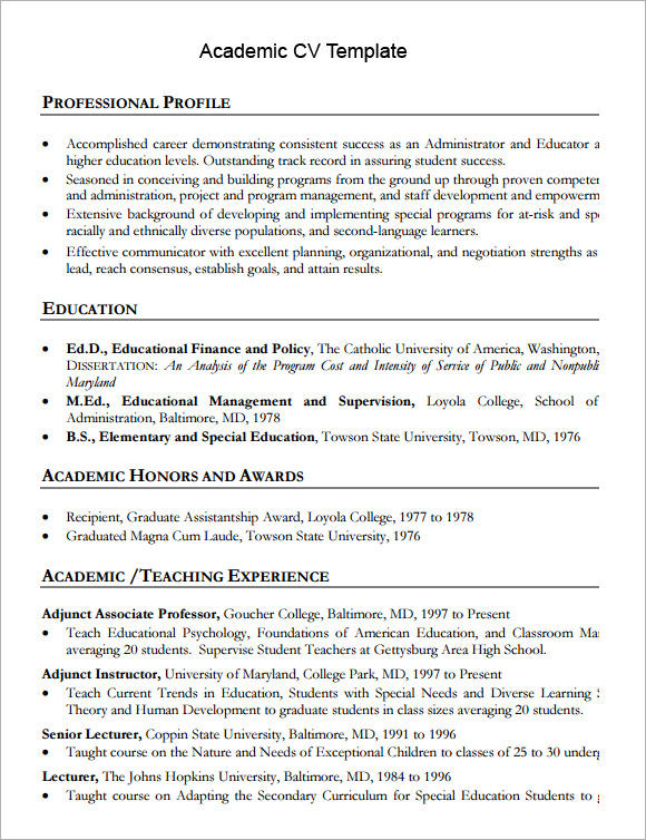 academic cv template