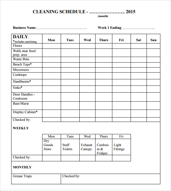 editable daily cleaning schedule template