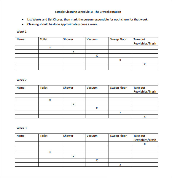 Cleaning Schedule Template