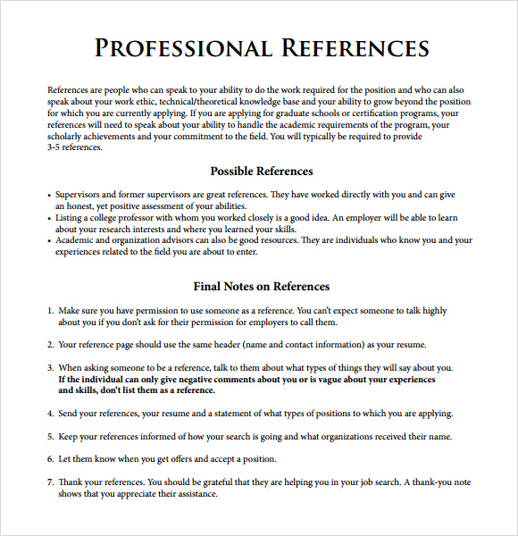 how to write a professional reference list