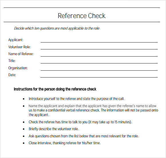 Sample Reference Check Template 14 Free Documents In Pdf Word Excel 9149