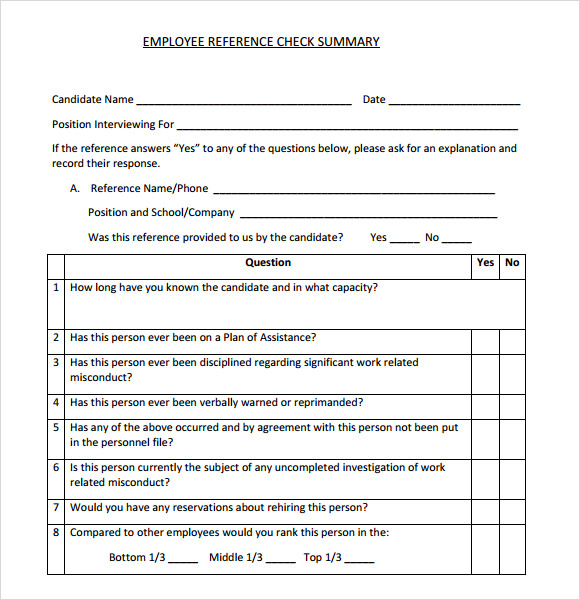 Personal Reference Check Questions Template 5410