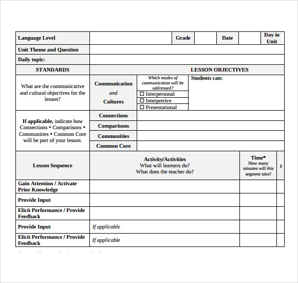 Free Blank Lesson Plan Template Pdf