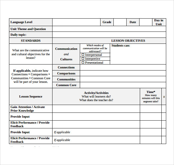 Sample Printable Lesson Plan Template 8 Free Documents In PDF Word