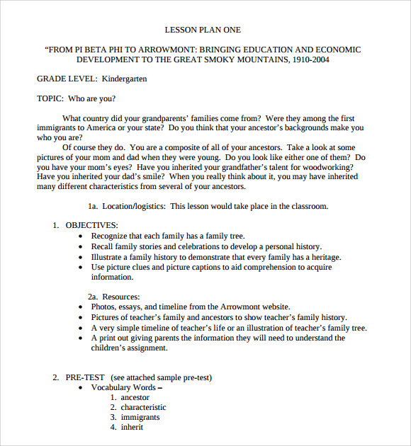 Kindergarten Lesson Plan Template Pdf