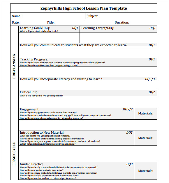 Sample High School Lesson Plan Template 9 Free Documents In PDF Word