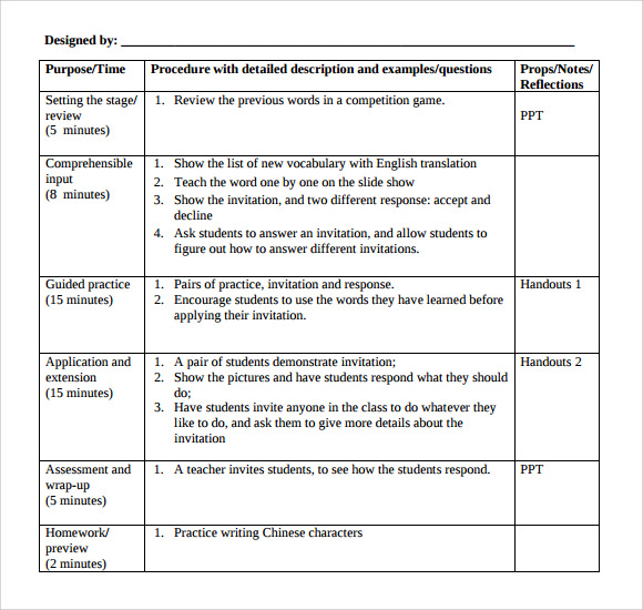 English Lesson Plan For Middle School