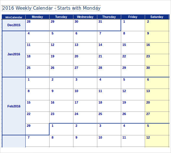 microsoft word calendar template monday start