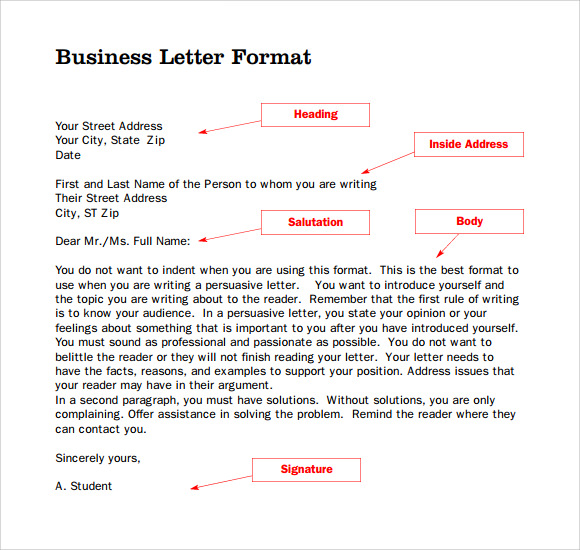 Parts Of A Professional Letter Worksheet