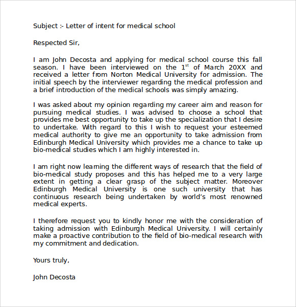 How To Write A Letter Of Intent For Medical School