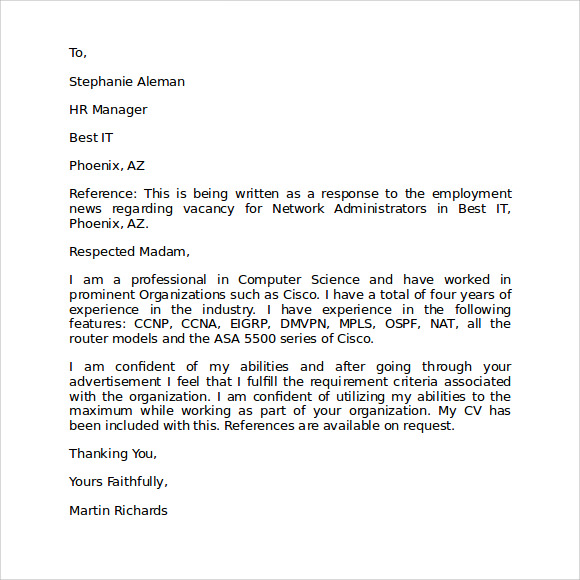 Employment Letter Of Intent Sample Template