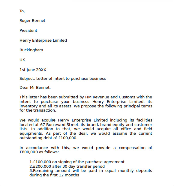 Letter Of Intent To Purchase Business 8 Download Free Documents In 