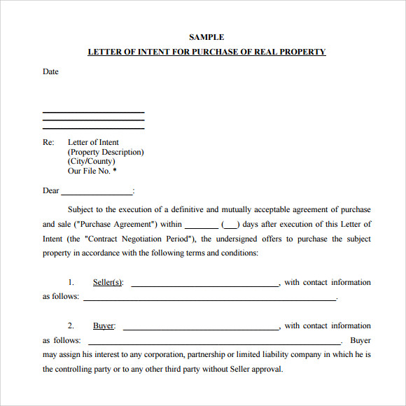 Letter Of Intent To Purchase Download Free Documents In Pdf Word Sample Templates