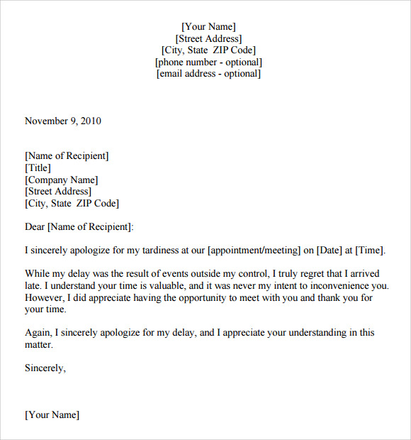 Apology Letter for Being Late - 7+ Download Free Documents in PDF , Word