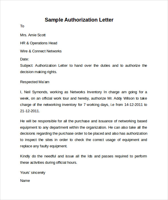 Sample Letter Of Authorization