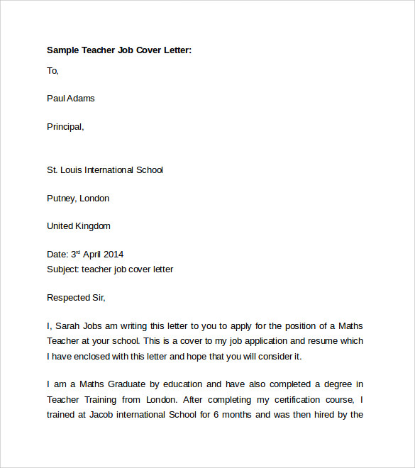 Sample Application Letter for Teacher in Public School
