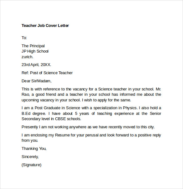 Cover Letter Sample For Teaching Job Application | Cover Letter