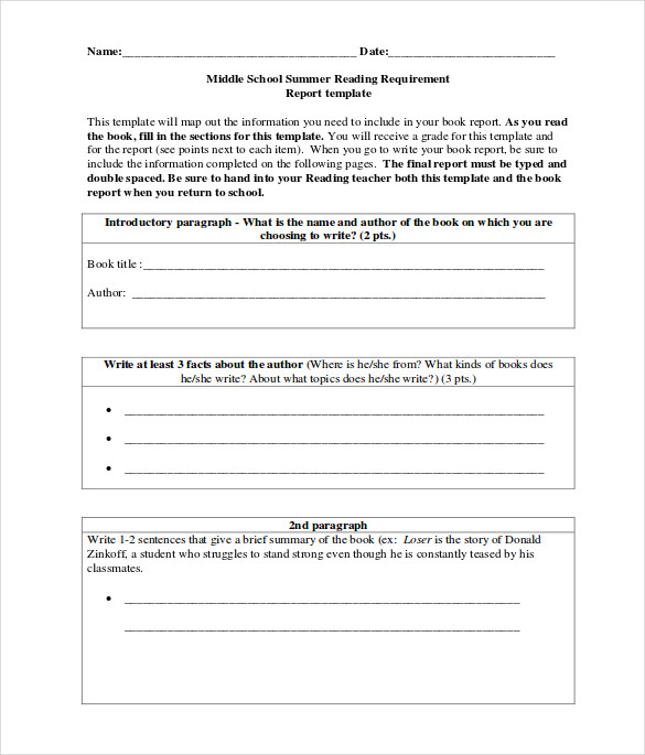 middle-school-book-report-template