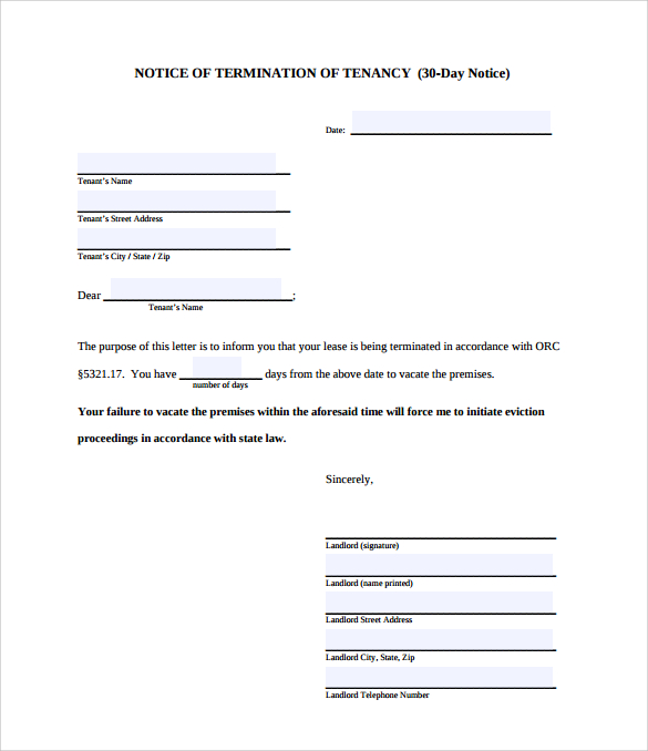 30 Day Notice Letter Templates 9+ Download Free Documents in Word , PDF