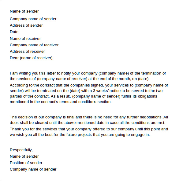 Cancellation Letter Sample For Services | Sample Business Letter