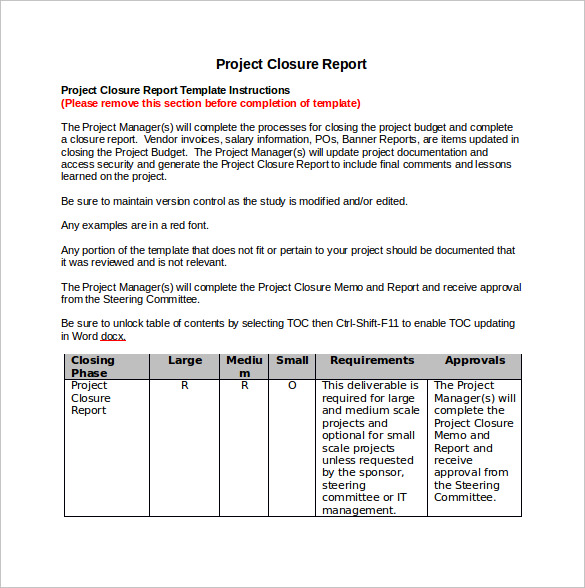 Project Closure Report Template Word