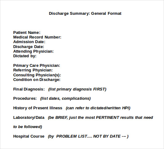 Free Sample Discharge Summary Templates In Ms Word Pdf