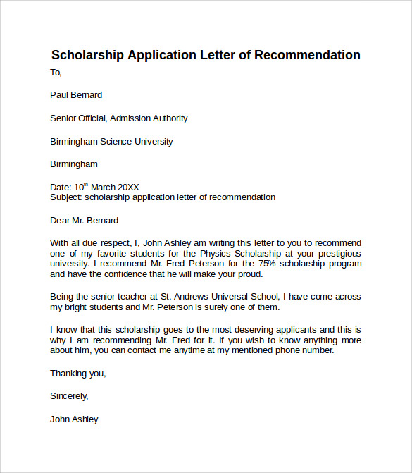 Sample Letter Of Recommendation Scholarship from images.sampletemplates.com
