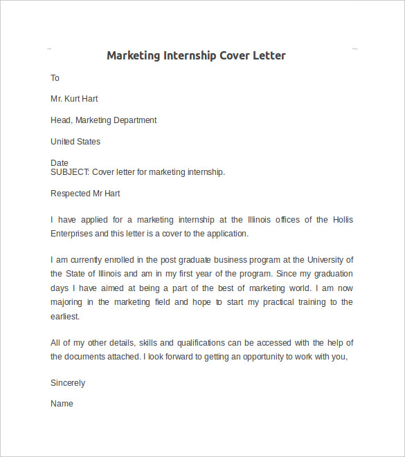 Cover Letter for Internship Sample