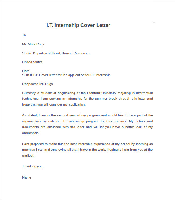 Cover letter format internship