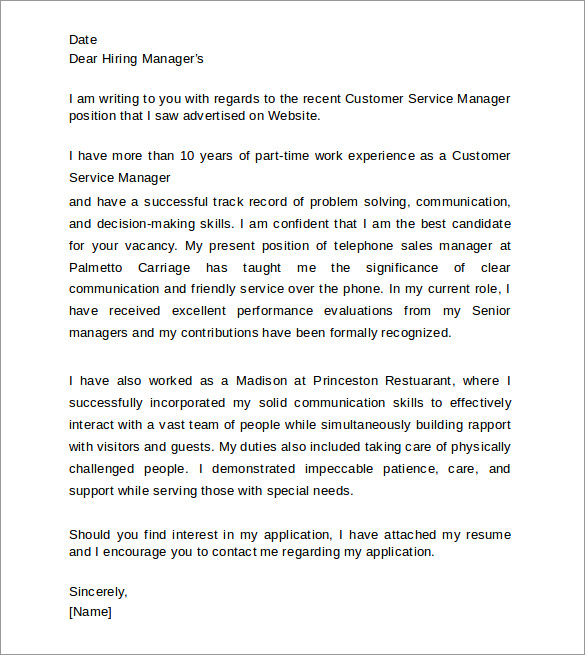 cover letter for customer support manager