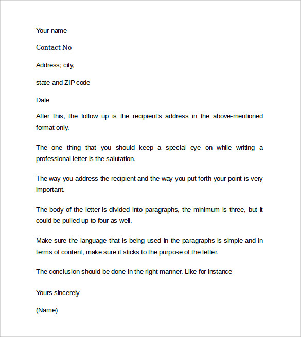 sample professional cover letter example 9 free