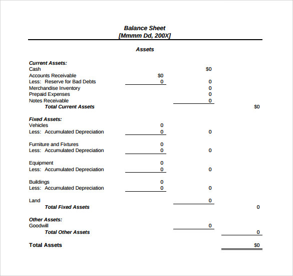 Downloadable Balance Sheet Template