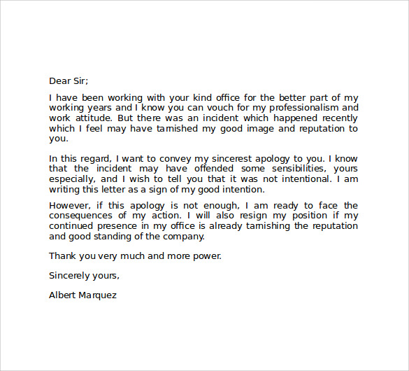 Free Sample Work Apology Letter Templates In Ms Word Pdf