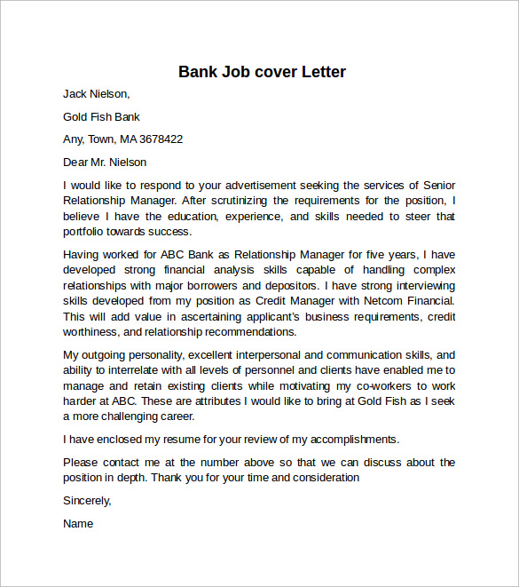 cover letter for bank of america job