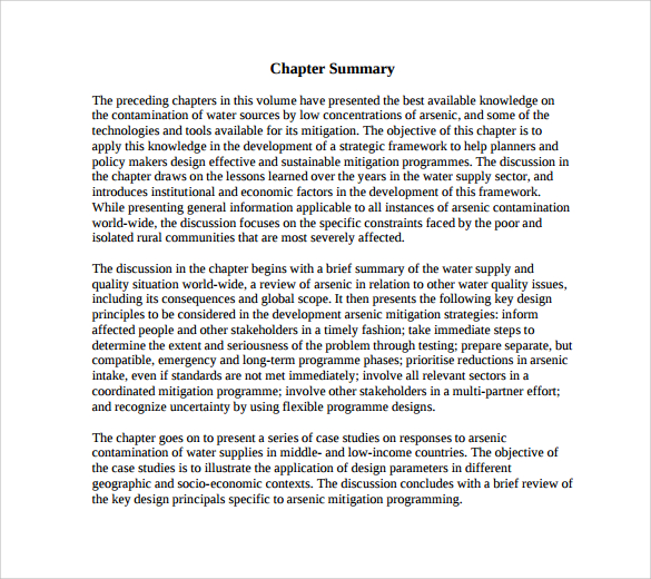 Chapter Summary Template 9+ Free Samples, Examples & Formats